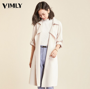 Vimly Spring Autumn Casual Trench Coat Women Classic Office Outerwear Solid Color Loose Belt Korean Elegant OL Women Coat