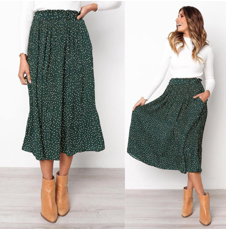 2019 Summer Casual Chiffon Print Pockets High Waist Pleated Maxi Skirt Womens Long Skirts For Women