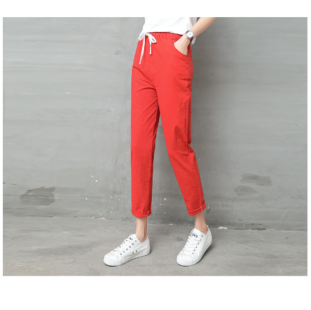 Summer Harem linen Pants Women fashion Elastic Mid Waist Black Trousers 2019 Pantalon Femme Office Lady Casual Pencil Pants