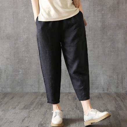 high waist harem linen pants Women 2019 Spring Autumn Plus Size harajuku Vintage Pants Streetwear Yellow Black White trousers