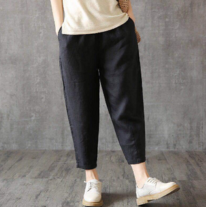 high waist harem linen pants Women 2019 Spring Autumn Plus Size harajuku Vintage Pants Streetwear Yellow Black White trousers